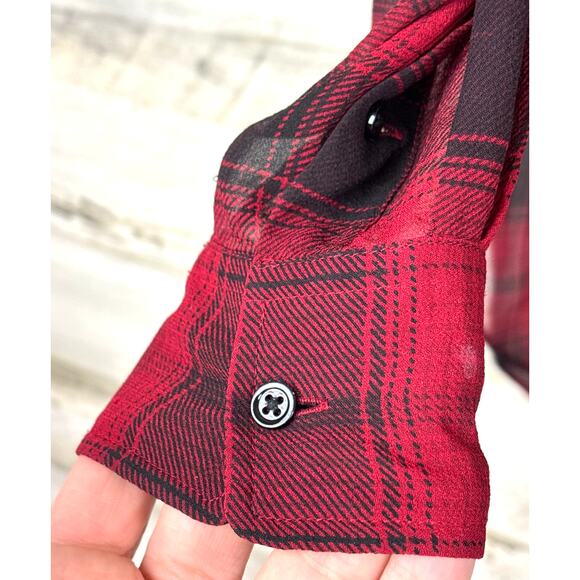 Polo Ralph Lauren Women’s 10 Red Black Buffalo Plaid Silk Sheer Blouse Holiday - Picture 6 of 6